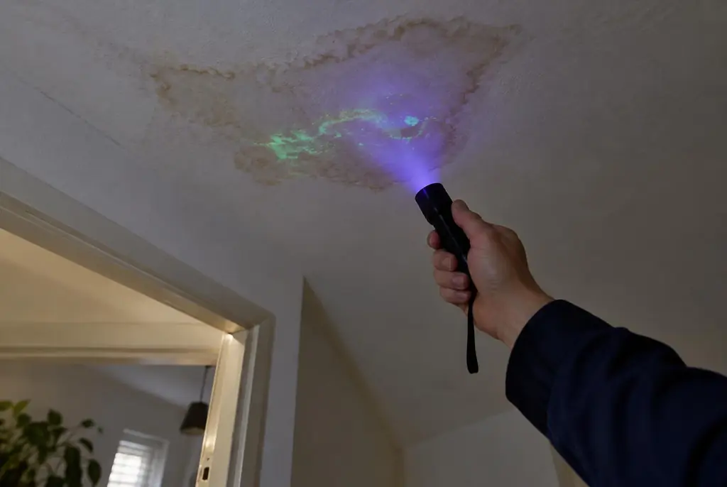 Lekdetectie Zutphen – kleurstof controleren op het plafond met uv-licht